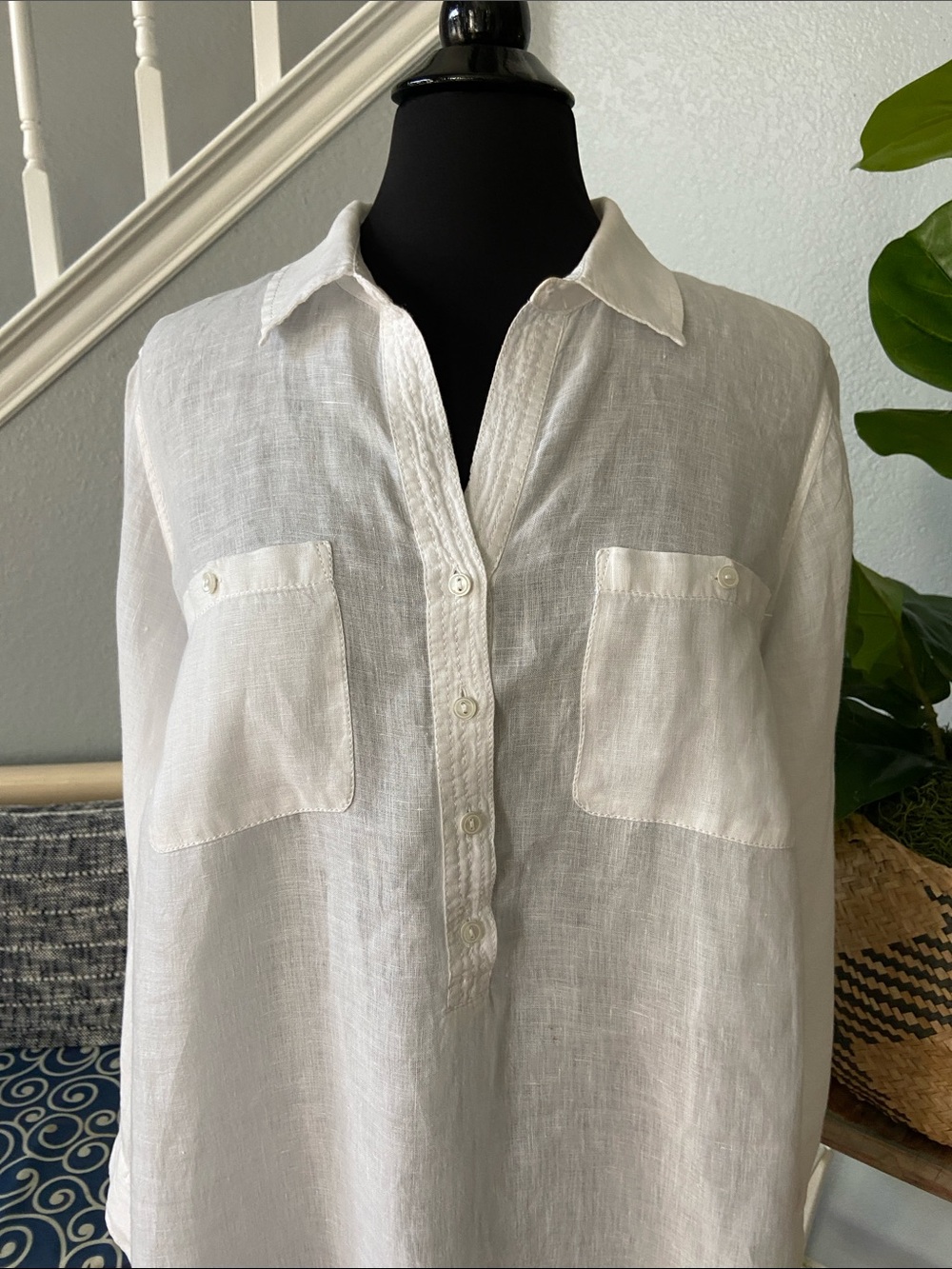 Talbots White Linen Button-Front Tunic - Picture 2 of 8